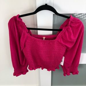 NWT Free People Pink Cropped Blouse XSmall